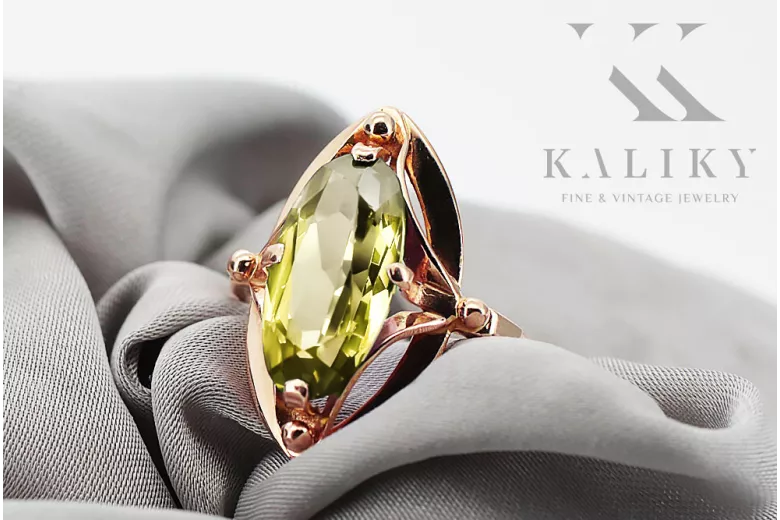 Ring Yellow Peridot Original Vintage 14K Rose Gold Vintage craft vrc047r